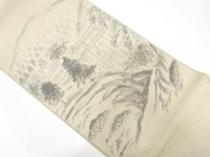 アンティーク　作家物　綴れ　手描き　屋敷風景模様袋帯（材料）